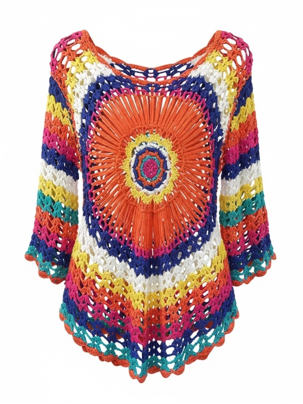 Colorful Crochet  Top - Vibrant Multicolor festival, Coachella beach‎ cover Boho